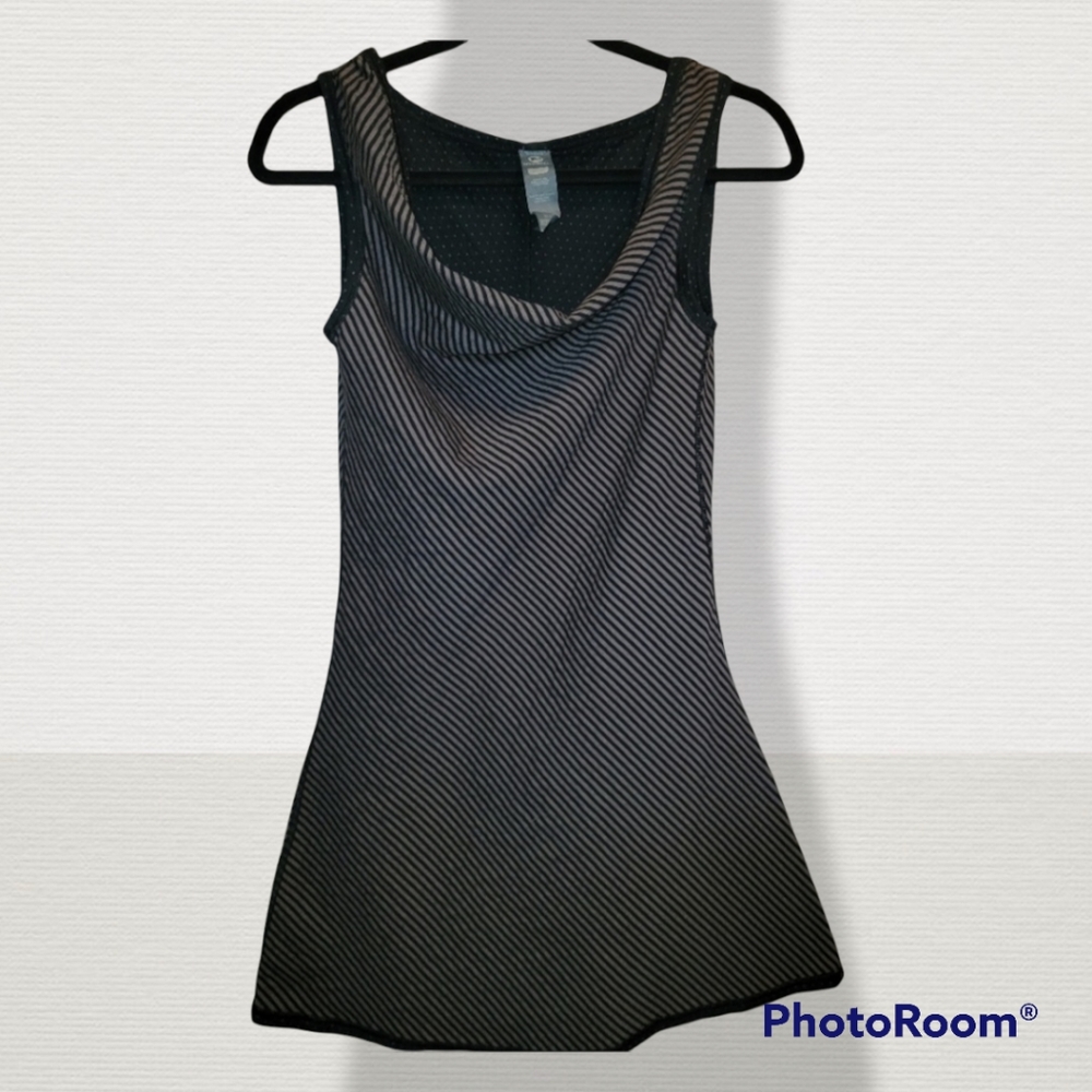 Merrell cotton beautiful black and taupe diagonal strip dress, scoop neck, XS